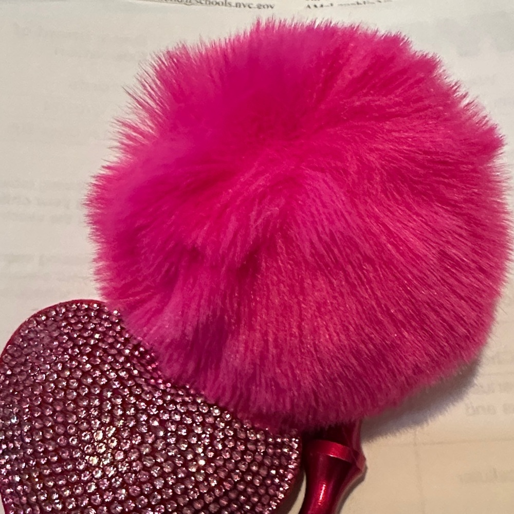 Self defense Pink Heart Keychain with Pom Pom - Picture 2 of 6